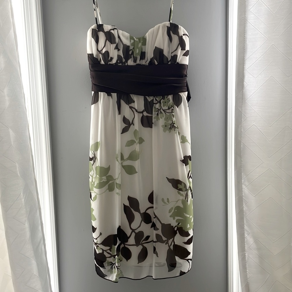 Floral white, green and brown pattern dress